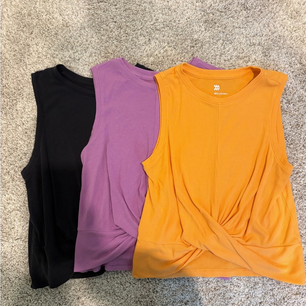 Set of 3 All in Motion Cropped Tank Tops w/ Front Twist - Women’s Size XS